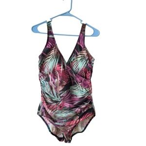 Miradonna by Miraclesuit Bahama Palms 1 Pc Swimsuit Plus Size 14 Pool Resort